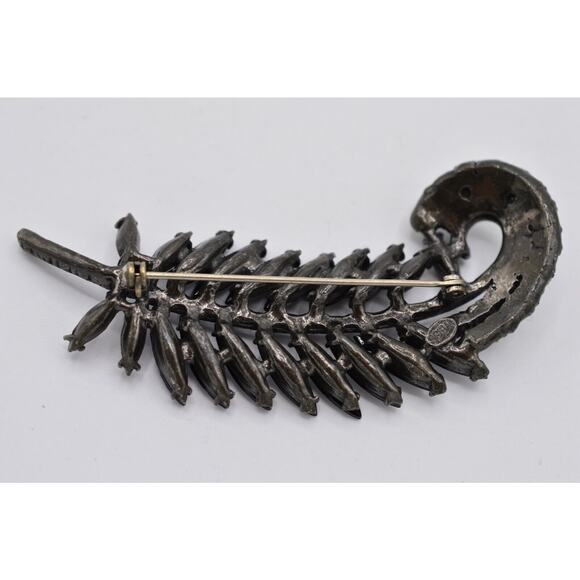 Weiss Vintage Pin Brooch Gunmetal Feather Marcasite Shiny Statement Signed Bin8 - Picture 6 of 8